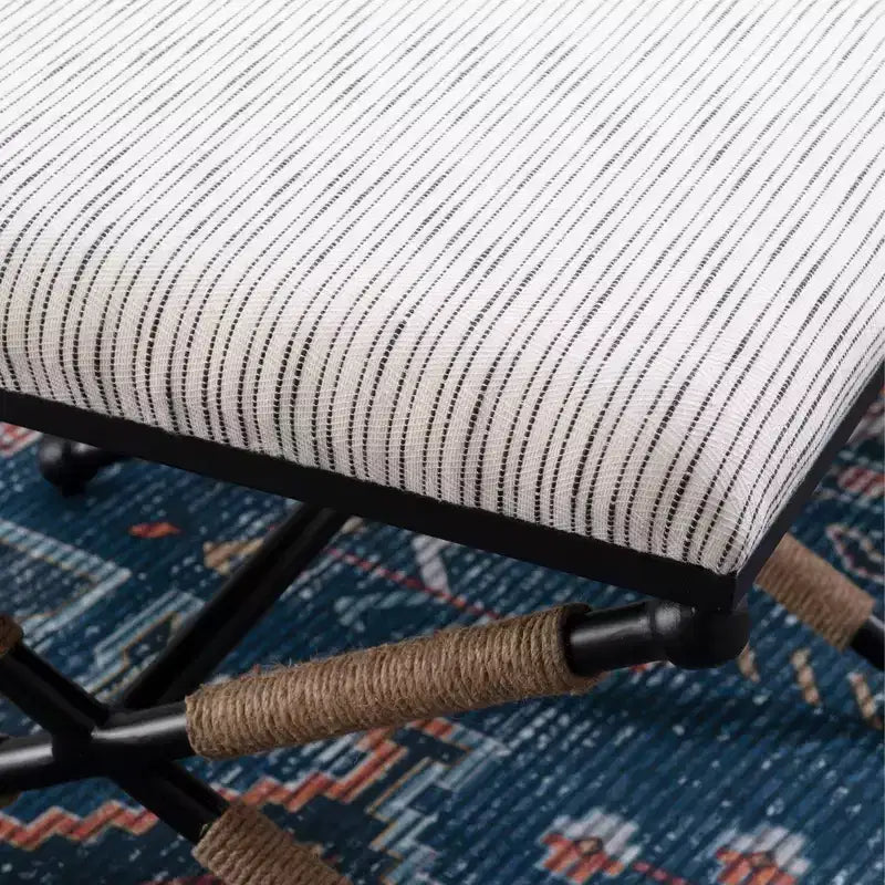 Tabouret d'appoint Campaign - Accents bohèmes en corde tressée, Assise rembourrée
