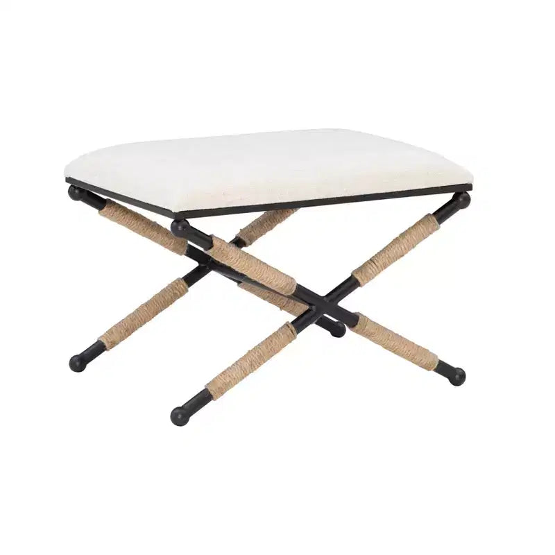 Tabouret d'appoint Campaign - Accents bohèmes en corde tressée, Assise rembourrée