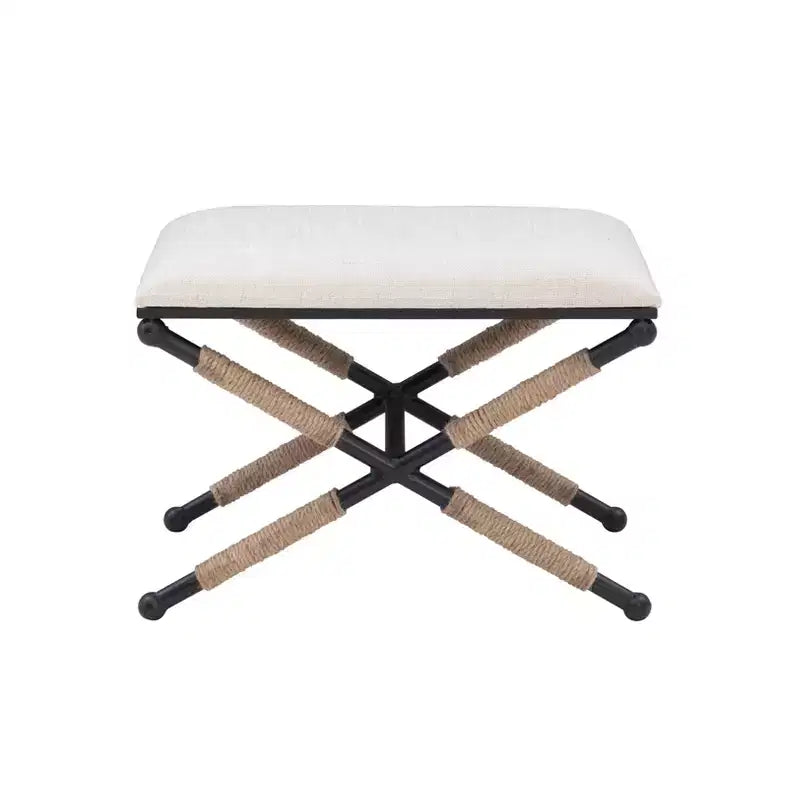 Tabouret d'appoint Campaign - Accents bohèmes en corde tressée, Assise rembourrée
