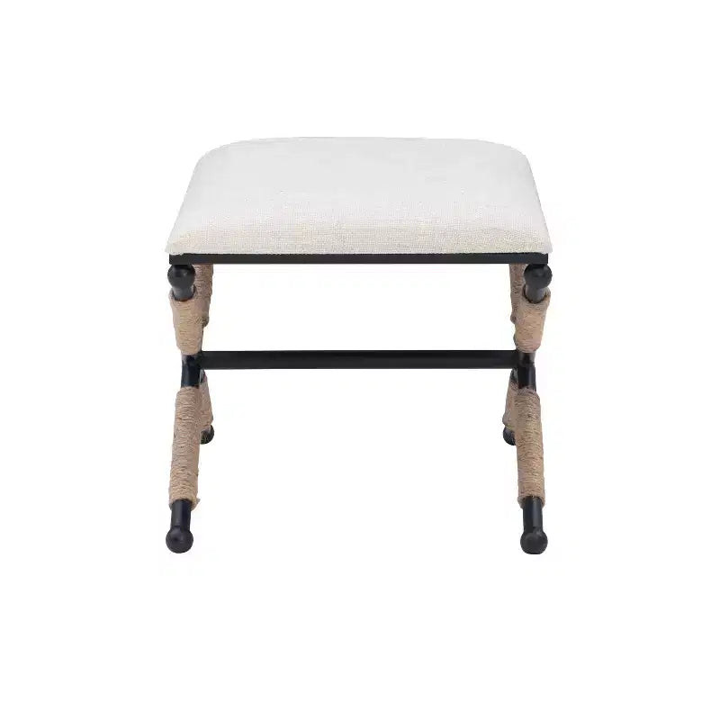 Tabouret d'appoint Campaign - Accents bohèmes en corde tressée, Assise rembourrée
