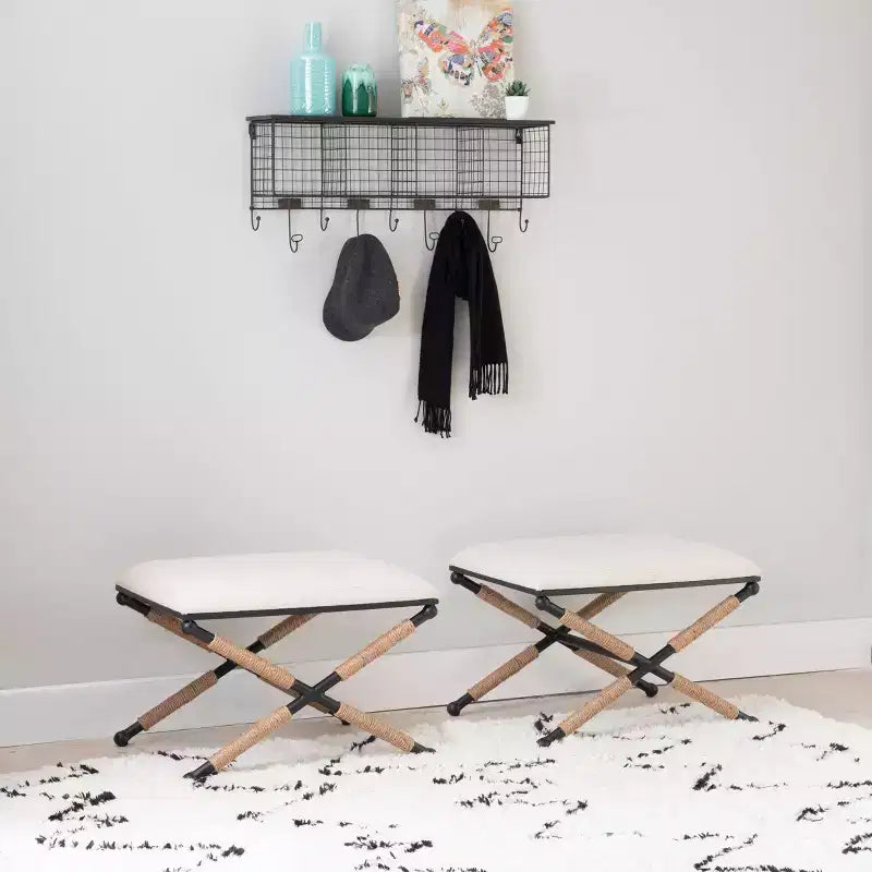 Tabouret d'appoint Campaign - Accents bohèmes en corde tressée, Assise rembourrée