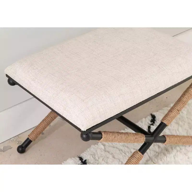 Tabouret d'appoint Campaign - Accents bohèmes en corde tressée, Assise rembourrée