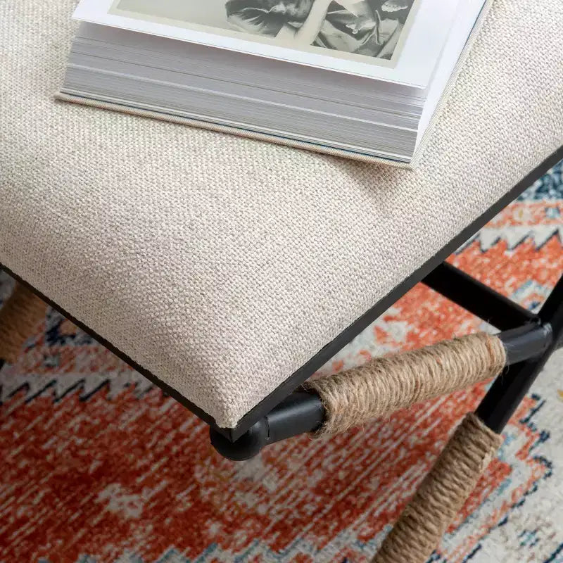 Tabouret d'appoint Campaign - Accents bohèmes en corde tressée, Assise rembourrée