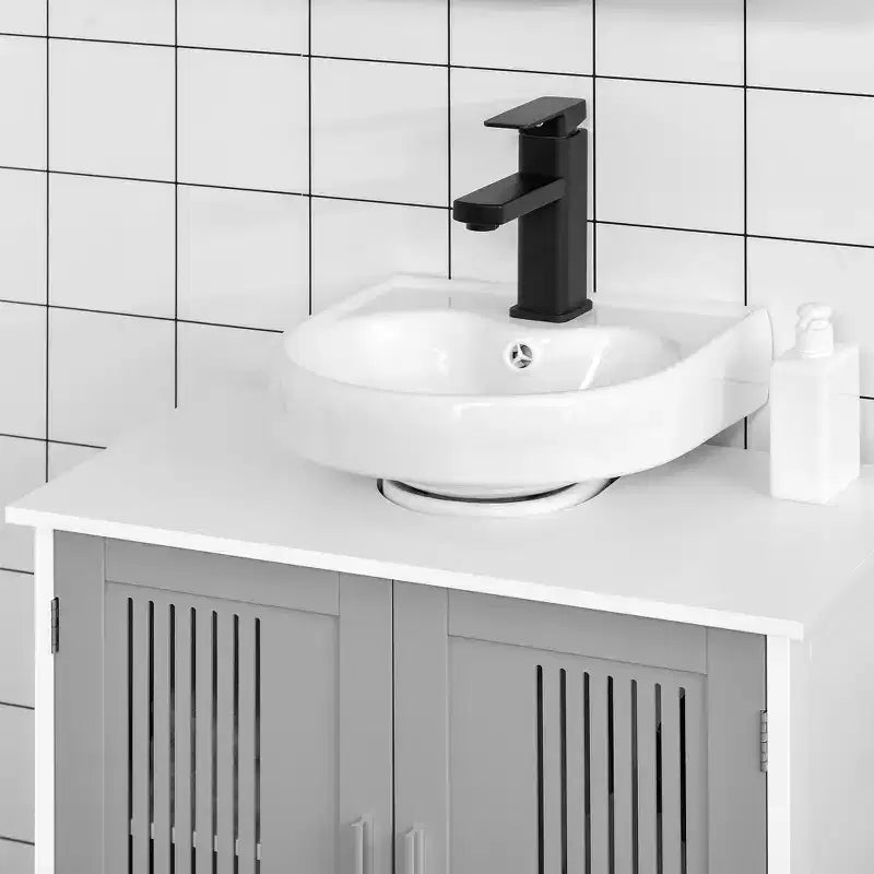 Meuble bas de lavabo moderne à 2 portes, meuble de salle de bain à poser sous lavabo avec étagère réglable