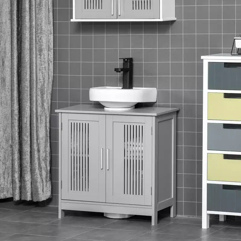 Meuble bas de lavabo moderne à 2 portes, meuble de salle de bain à poser sous lavabo avec étagère réglable