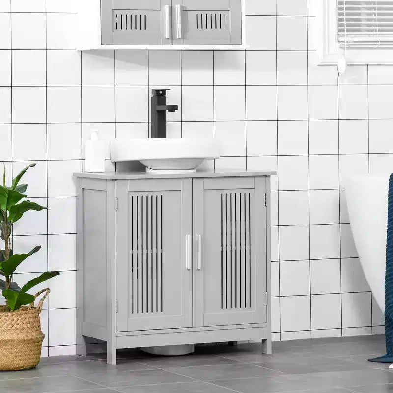 Meuble bas de lavabo moderne à 2 portes, meuble de salle de bain à poser sous lavabo avec étagère réglable