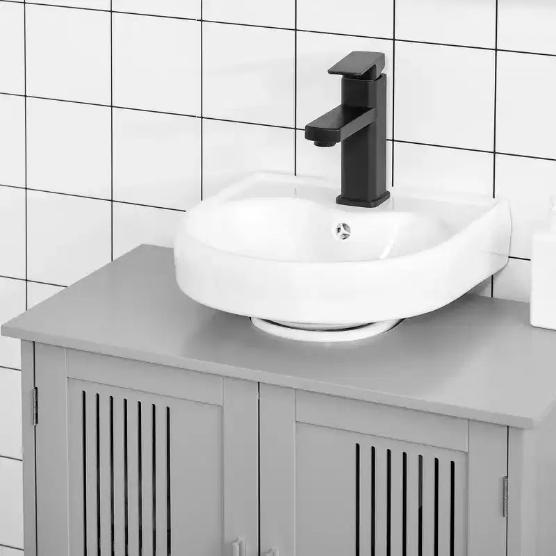 Meuble bas de lavabo moderne à 2 portes, meuble de salle de bain à poser sous lavabo avec étagère réglable