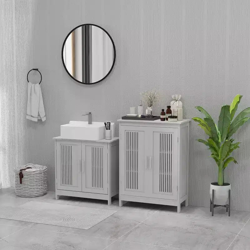 Meuble bas de lavabo moderne à 2 portes, meuble de salle de bain à poser sous lavabo avec étagère réglable