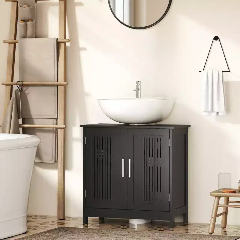 Meuble bas de lavabo moderne à 2 portes, meuble de salle de bain à poser sous lavabo avec étagère réglable