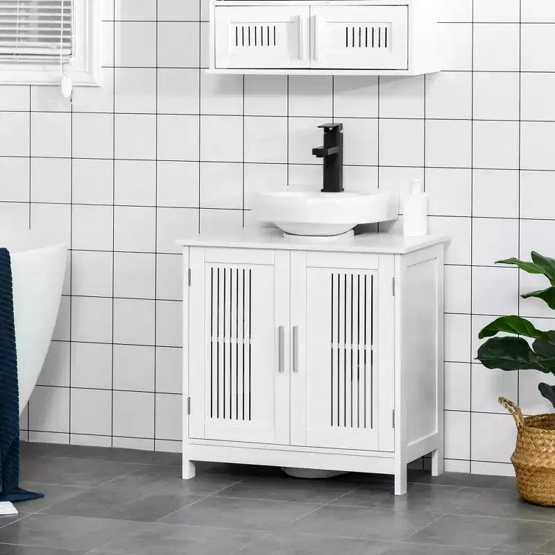 Meuble bas de lavabo moderne à 2 portes, meuble de salle de bain à poser sous lavabo avec étagère réglable