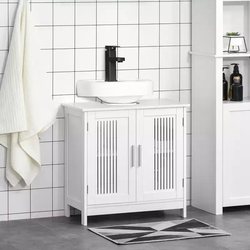 Meuble bas de lavabo moderne à 2 portes, meuble de salle de bain à poser sous lavabo avec étagère réglable