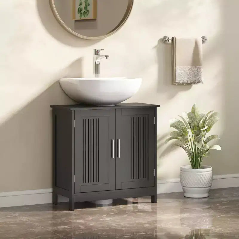 Meuble bas de lavabo moderne à 2 portes, meuble de salle de bain à poser sous lavabo avec étagère réglable