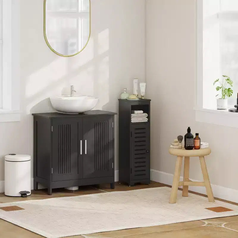 Meuble bas de lavabo moderne à 2 portes, meuble de salle de bain à poser sous lavabo avec étagère réglable