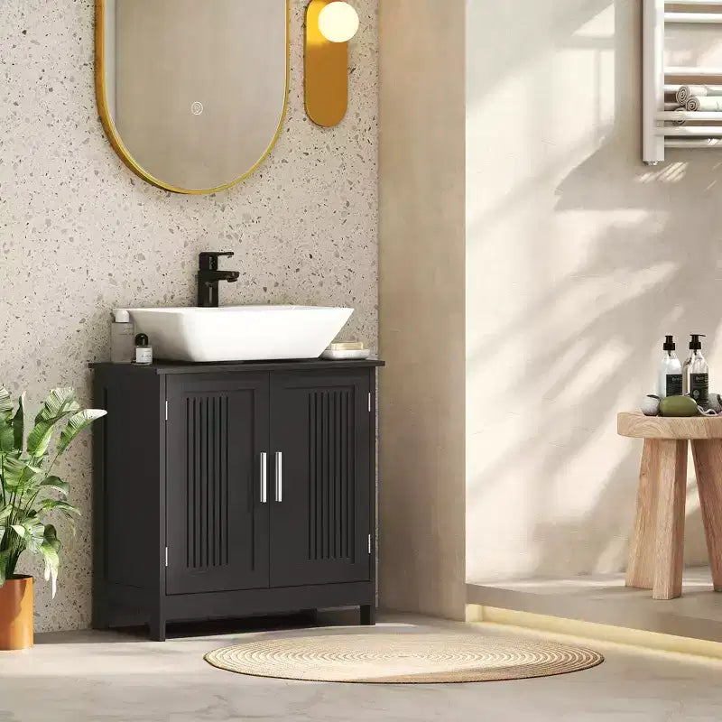 Meuble bas de lavabo moderne à 2 portes, meuble de salle de bain à poser sous lavabo avec étagère réglable