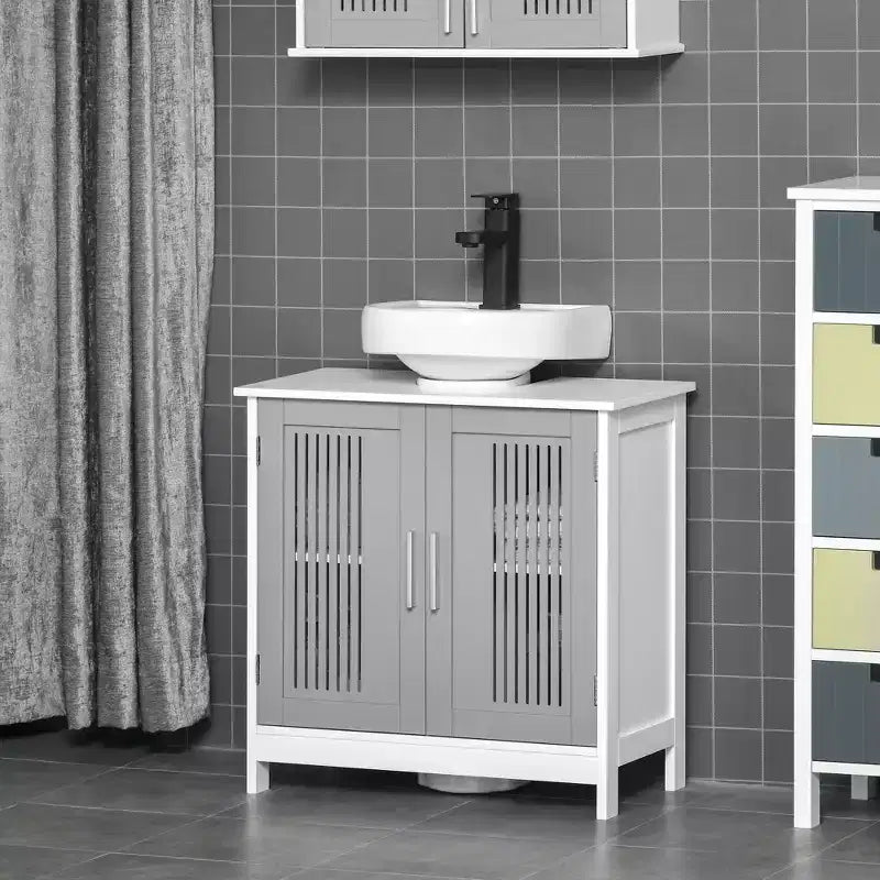 Meuble bas de lavabo moderne à 2 portes, meuble de salle de bain à poser sous lavabo avec étagère réglable