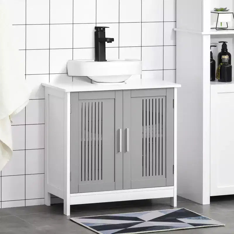 Meuble bas de lavabo moderne à 2 portes, meuble de salle de bain à poser sous lavabo avec étagère réglable