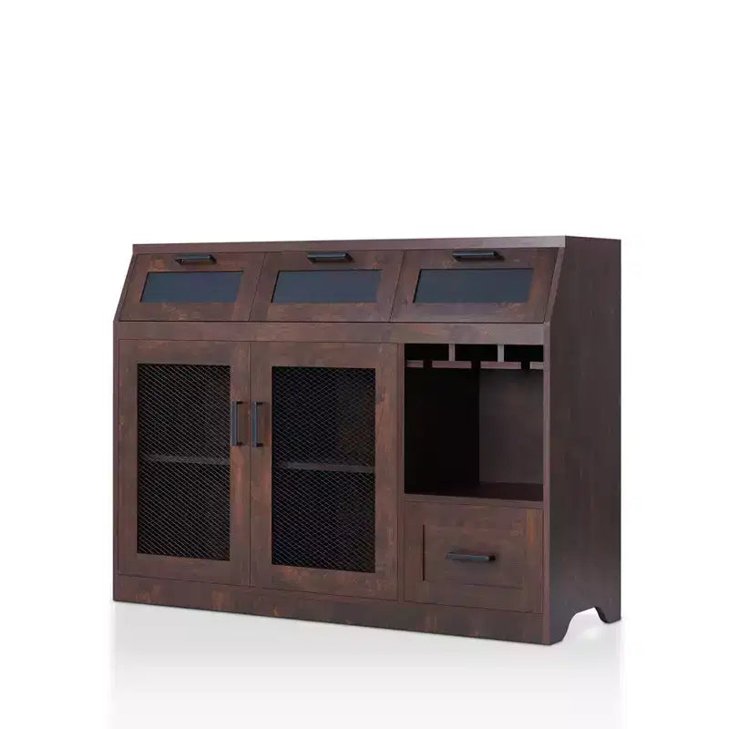 Buffet 4 tiroirs avec rangement pour le vin et porte-verres à pied