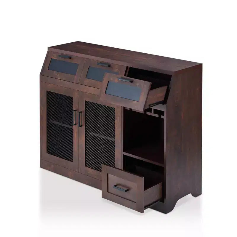 Buffet 4 tiroirs avec rangement pour le vin et porte-verres à pied