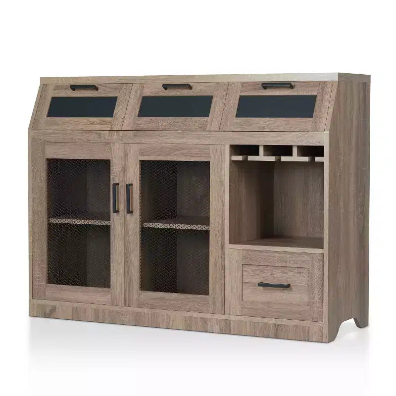 Buffet 4 tiroirs avec rangement pour le vin et porte-verres à pied