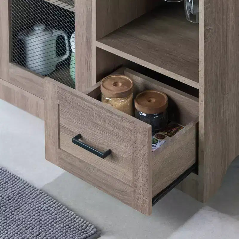 Buffet 4 tiroirs avec rangement pour le vin et porte-verres à pied