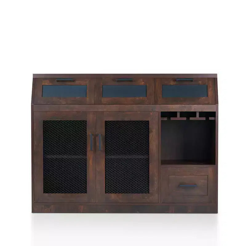 Buffet 4 tiroirs avec rangement pour le vin et porte-verres à pied