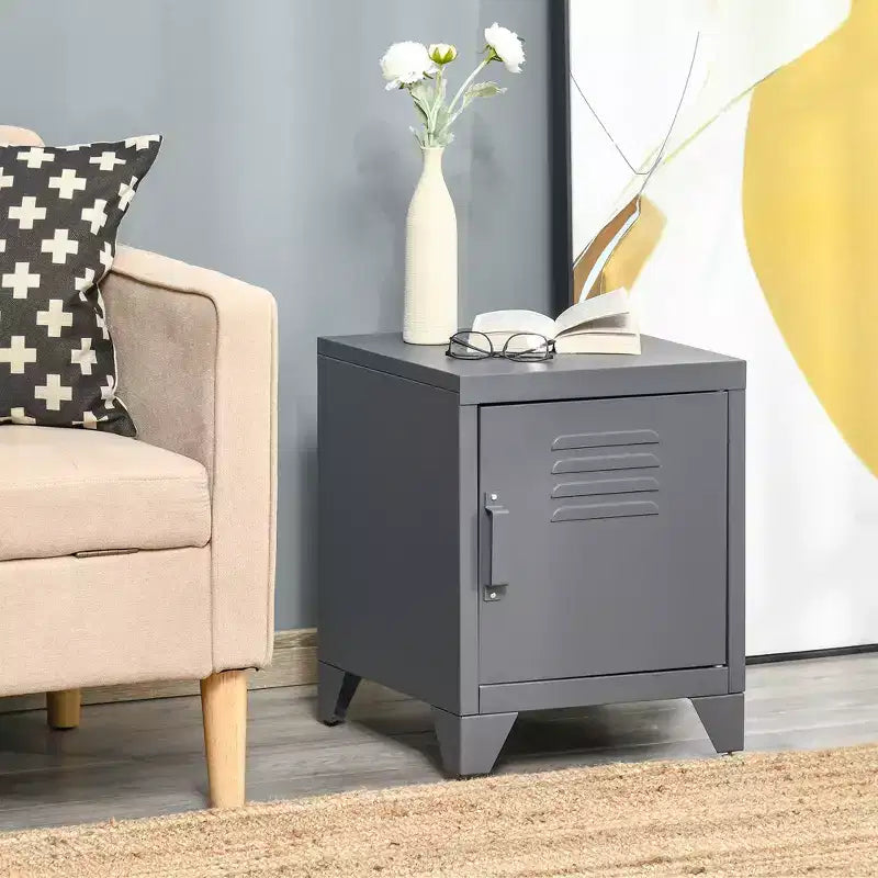 Table d'appoint industrielle, table d'appoint de salon avec porte style casier et étagère réglable