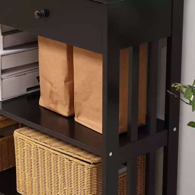 Console avec tiroir extra-large coulissant, 2 étagères ouvertes et cadre en bois à lattes.