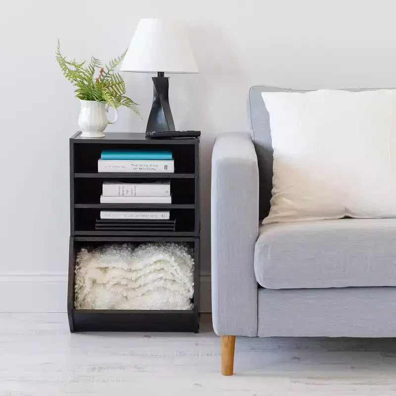 Boîte de rangement modulable en bois empilable avec étagère